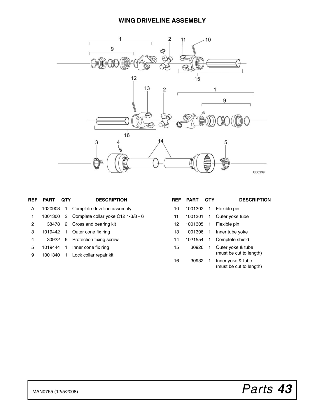 Woods Equipment TBW150C manual Wing Driveline Assembly 