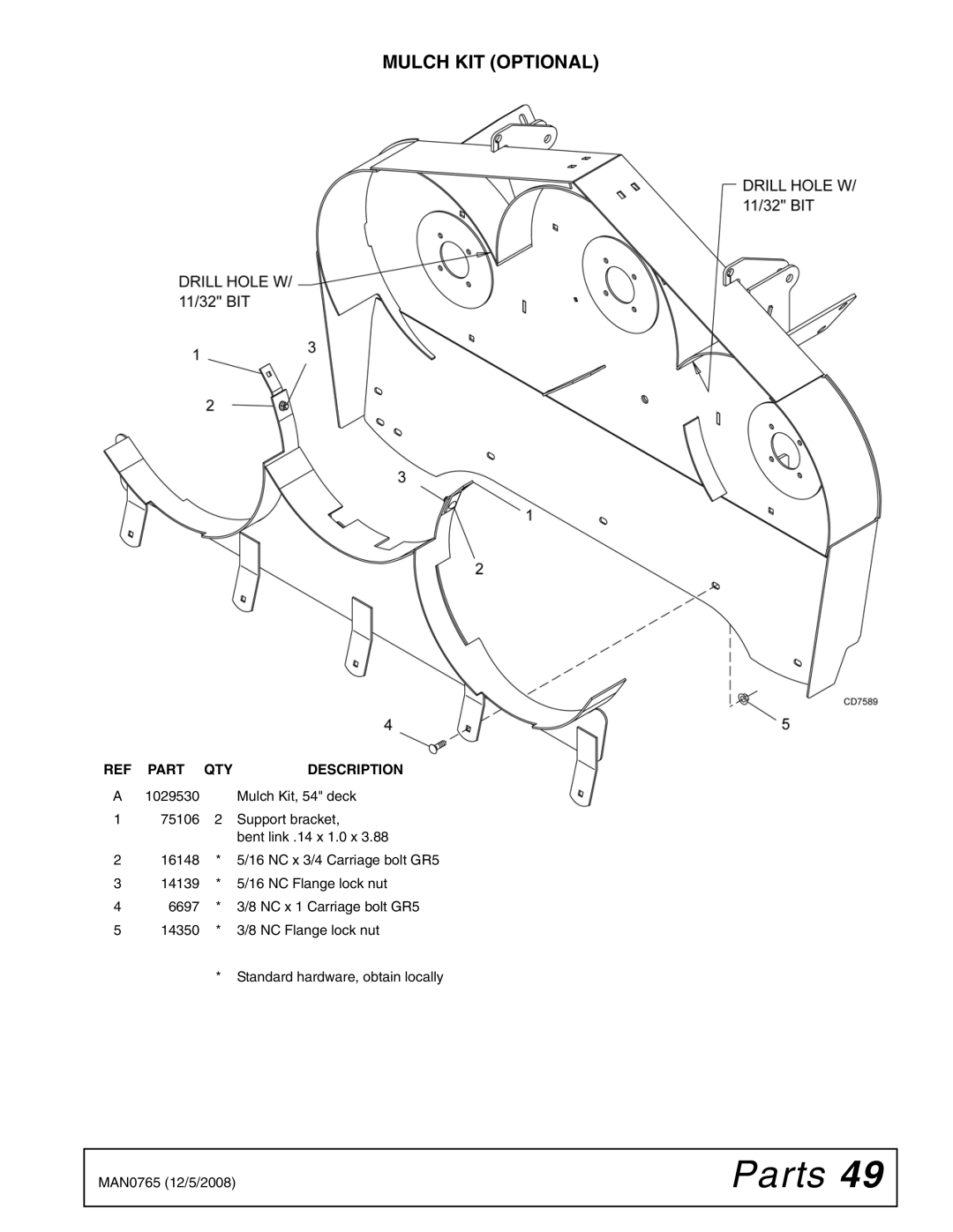 Woods Equipment TBW150C manual Mulch KIT Optional 