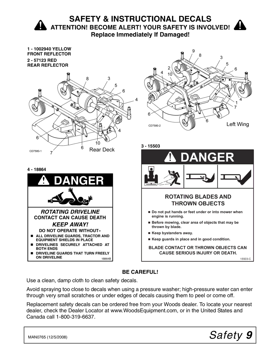 Woods Equipment TBW150C manual Safety & Instructional Decals, Be Careful 