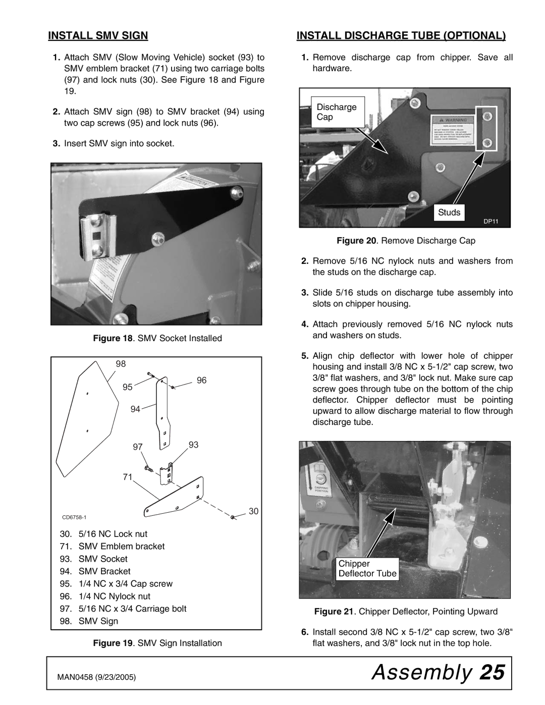 Woods Equipment TCH4500 manual Install SMV Sign, Install Discharge Tube Optional 