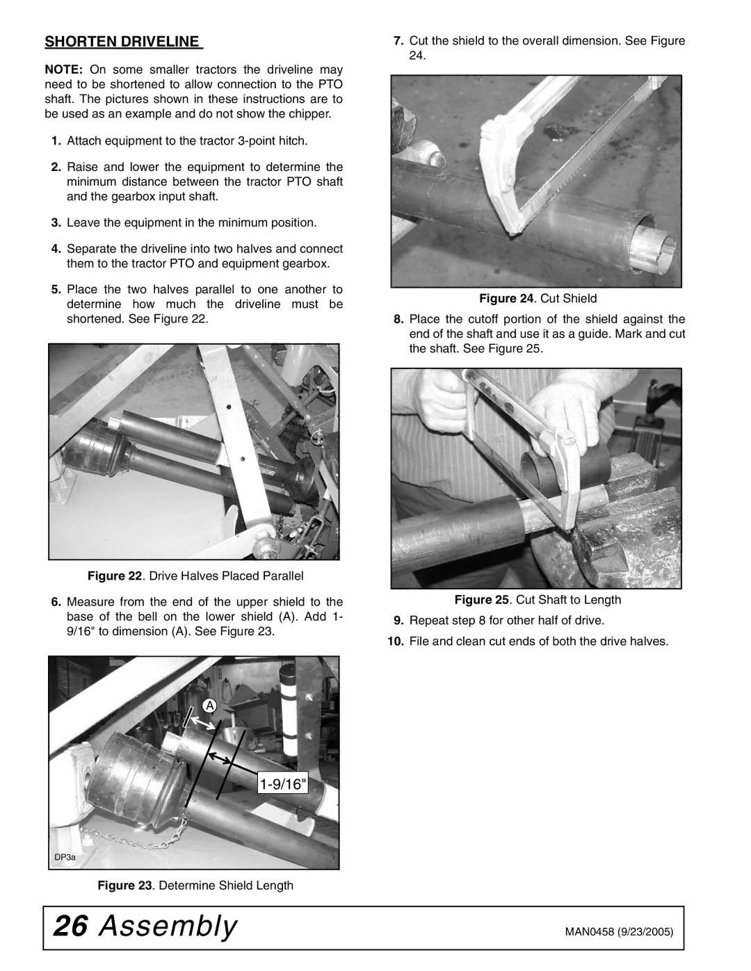 Woods Equipment TCH4500 manual Shorten Driveline 