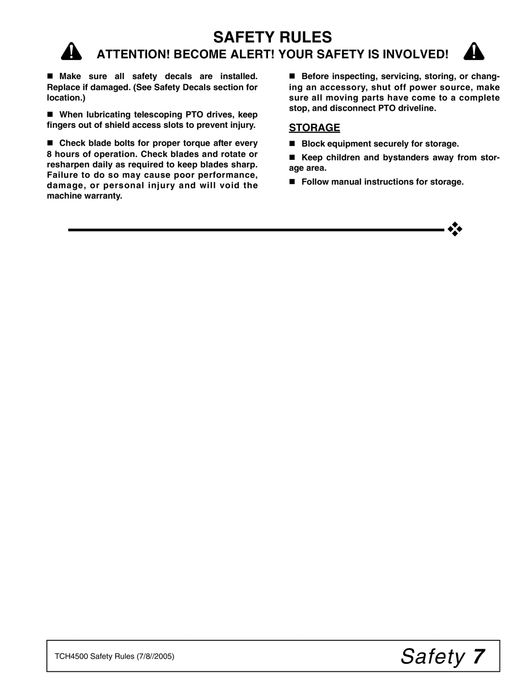 Woods Equipment TCH4500 manual Storage 