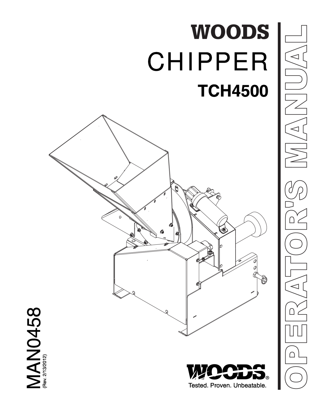Woods Equipment TCH4500 manual Operators, Chipper, MAN0458, Manual 