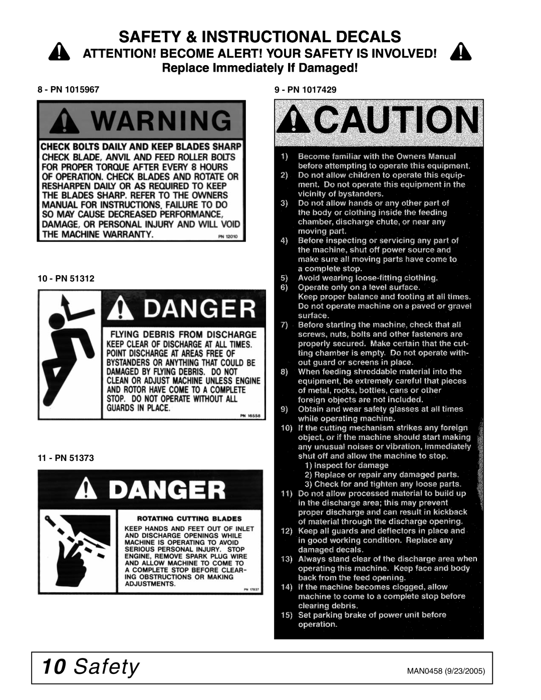 Woods Equipment TCH4500 manual Safety & Instructional Decals, Attention! Become Alert! Your Safety Is Involved, Pn 
