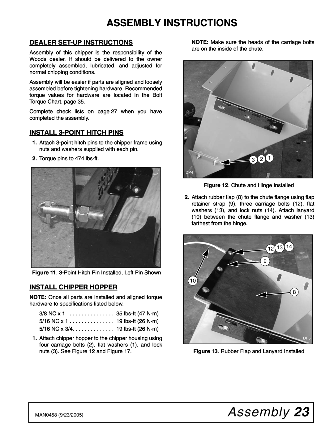 Woods Equipment TCH4500 manual Assembly Instructions, Dealer Set-Up Instructions, INSTALL 3-POINT HITCH PINS 