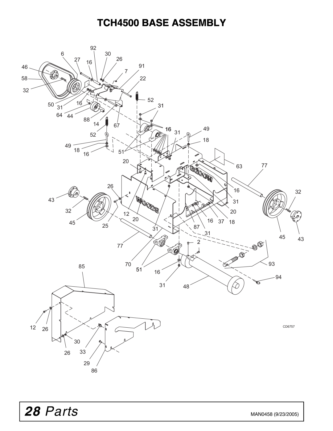 Woods Equipment manual Parts, TCH4500 BASE ASSEMBLY, MAN0458 9/23/2005, CD6757 