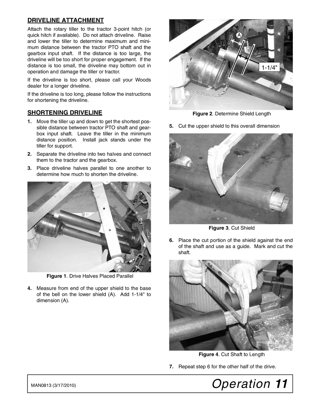 Woods Equipment TC68, TCR60, TCR68, TCR74, TC74, TC60 manual Driveline Attachment, Shortening Driveline 