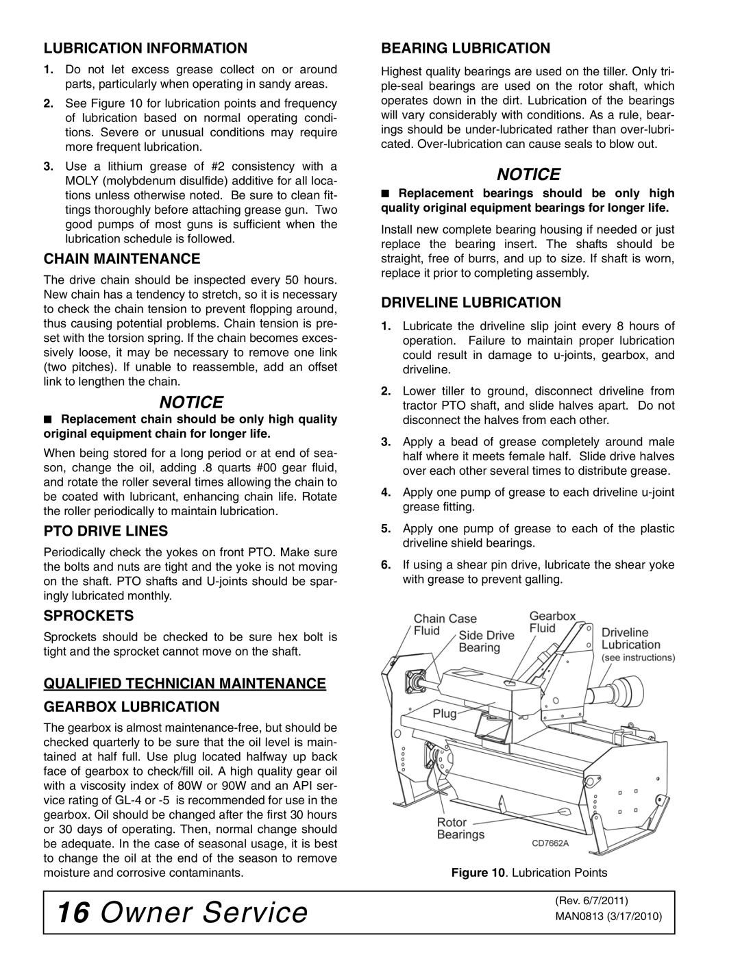 Woods Equipment TC60, TCR60 Lubrication Information, Chain Maintenance, PTO Drive Lines, Sprockets, Bearing Lubrication 