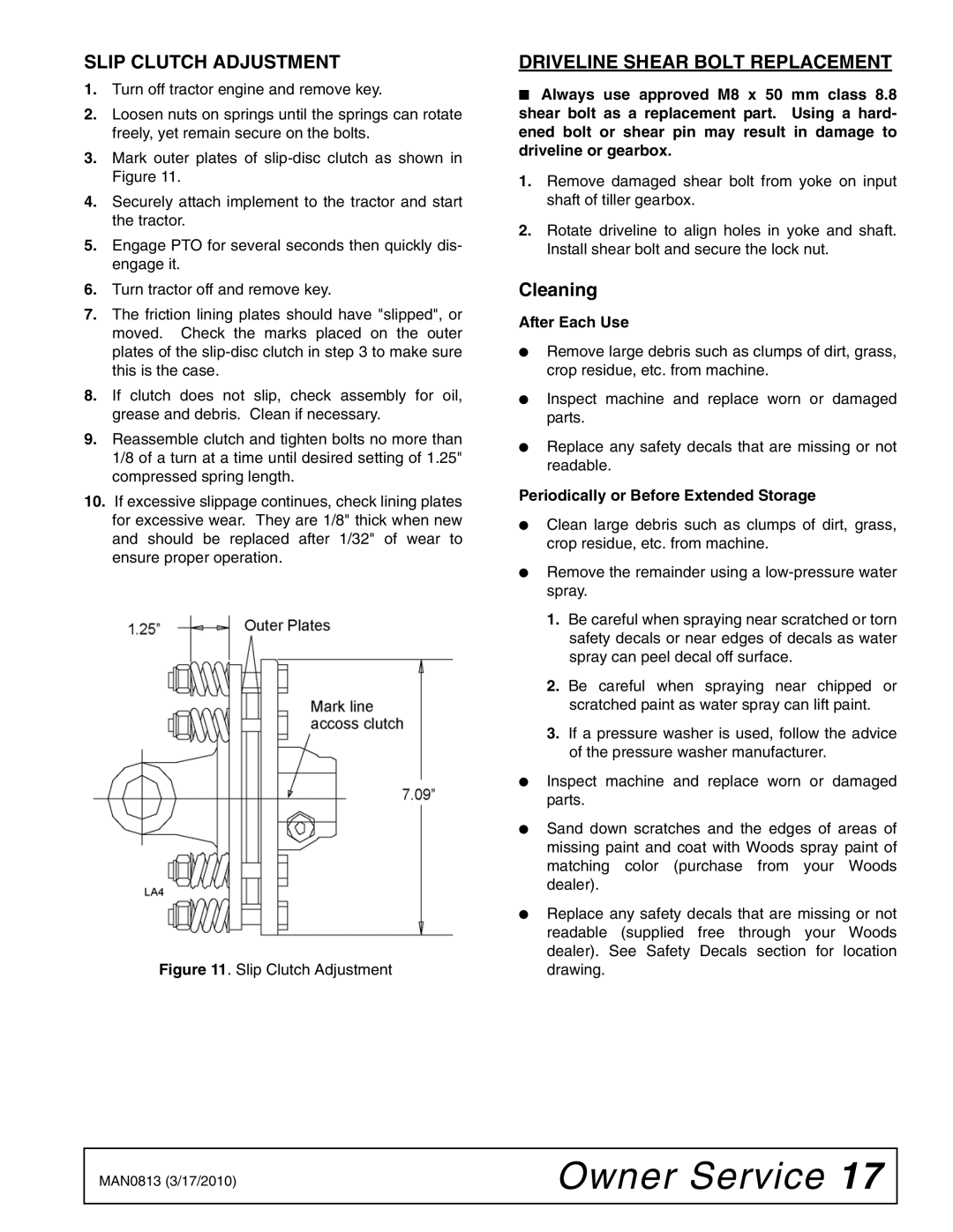 Woods Equipment TC68, TCR60, TCR68, TCR74, TC74, TC60 manual Slip Clutch Adjustment, Driveline Shear Bolt Replacement, Cleaning 