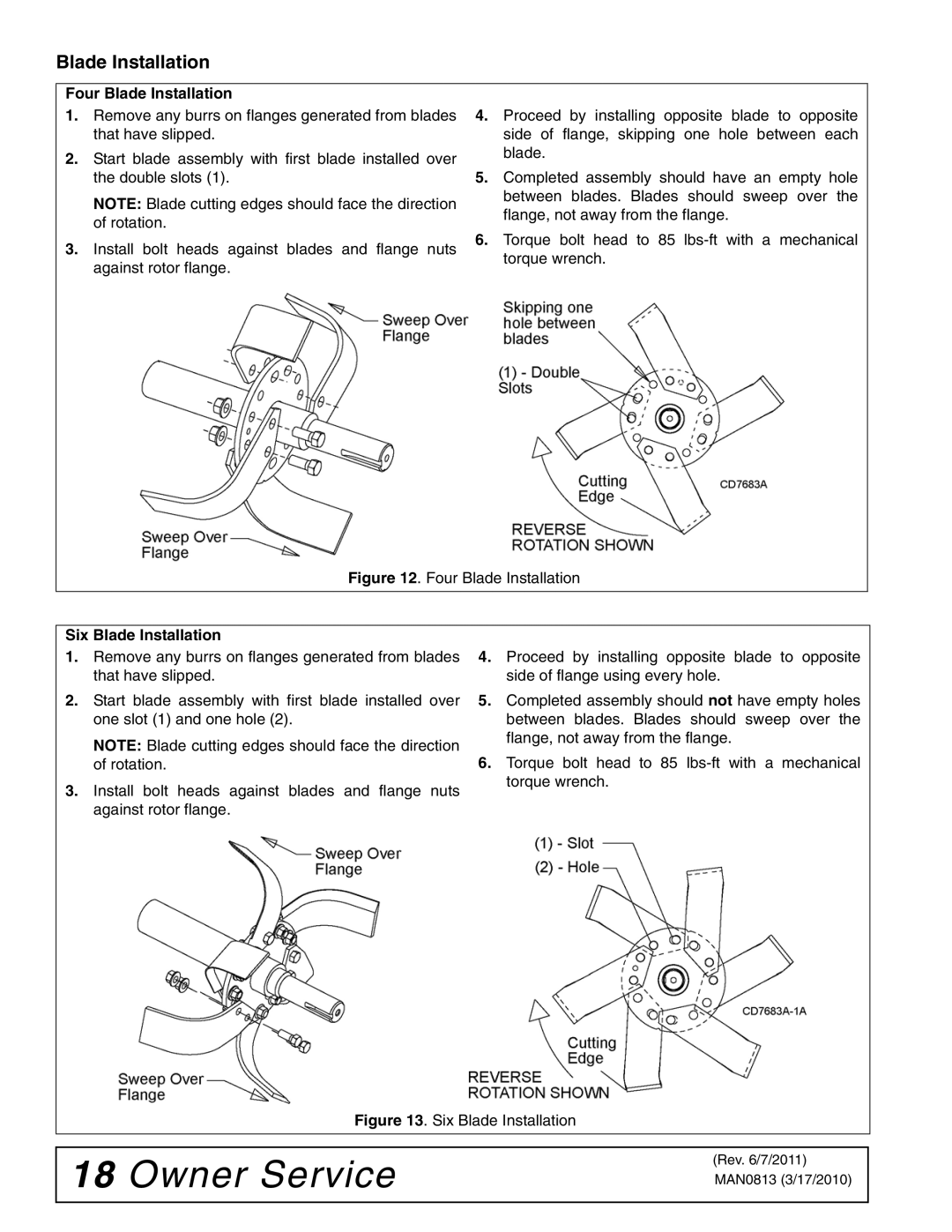 Woods Equipment TCR60, TCR68, TCR74, TC74, TC60, TC68 manual Four Blade Installation 