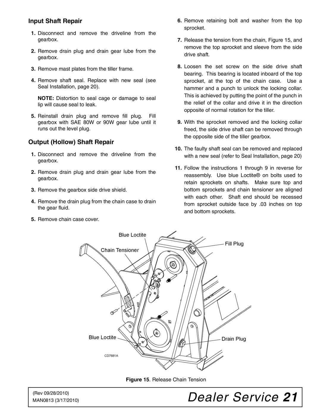 Woods Equipment TC74, TCR60, TCR68, TCR74, TC60, TC68 manual Input Shaft Repair, Output Hollow Shaft Repair 