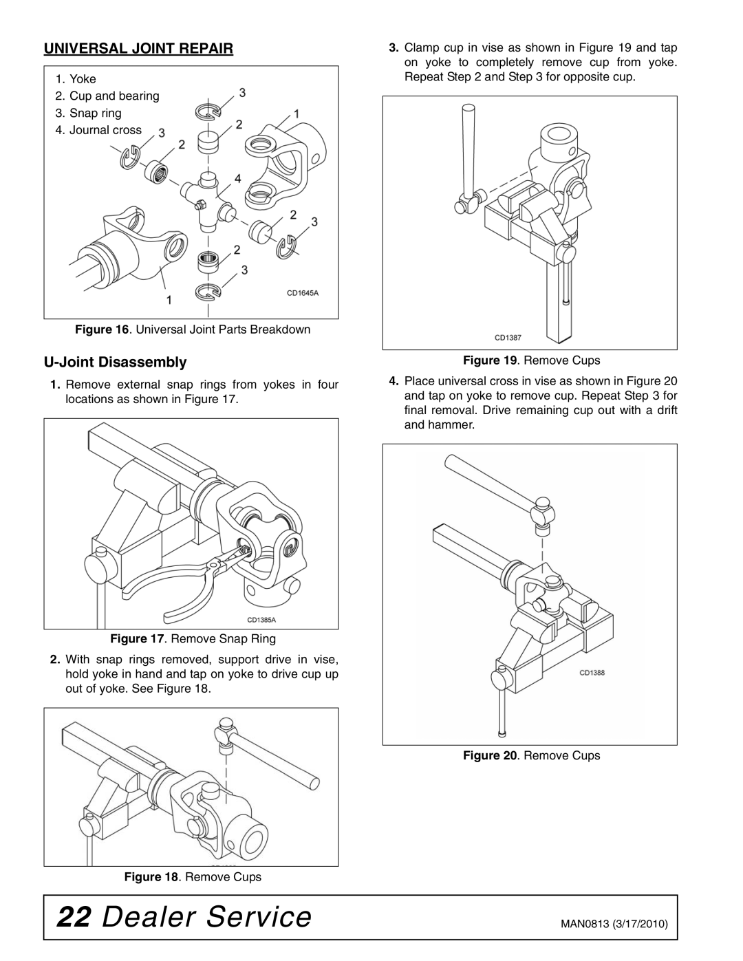 Woods Equipment TC60, TCR60, TCR68, TCR74, TC74, TC68 manual Universal Joint Repair, Joint Disassembly 