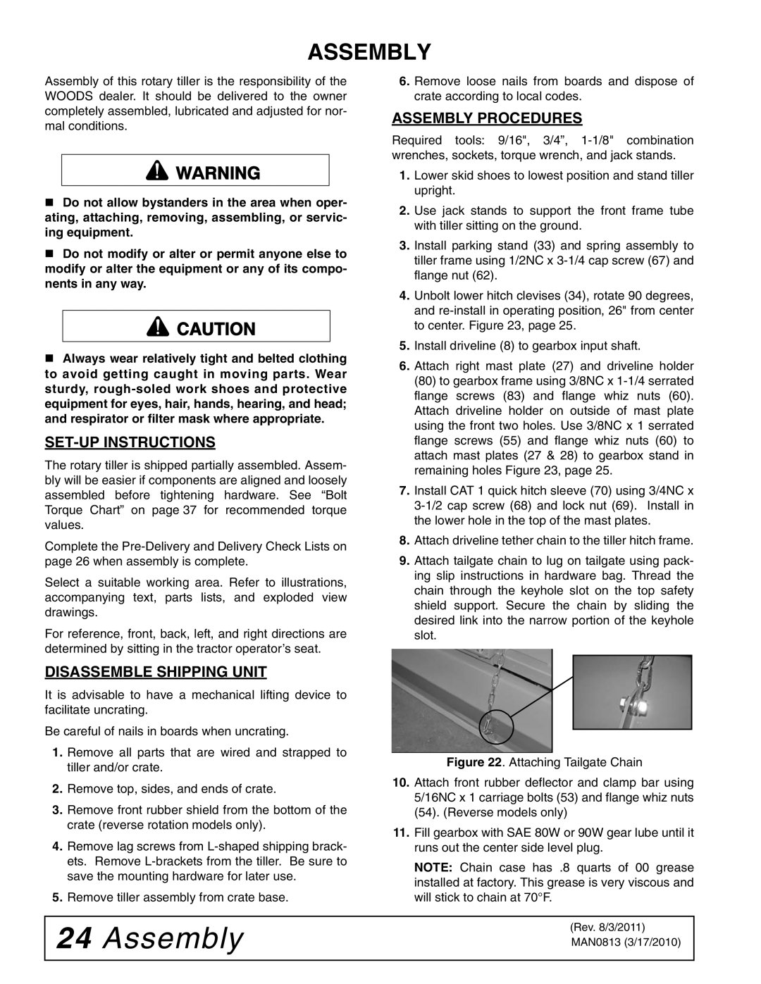 Woods Equipment TCR60, TCR68, TCR74, TC74, TC60, TC68 SET-UP Instructions, Disassemble Shipping Unit, Assembly Procedures 