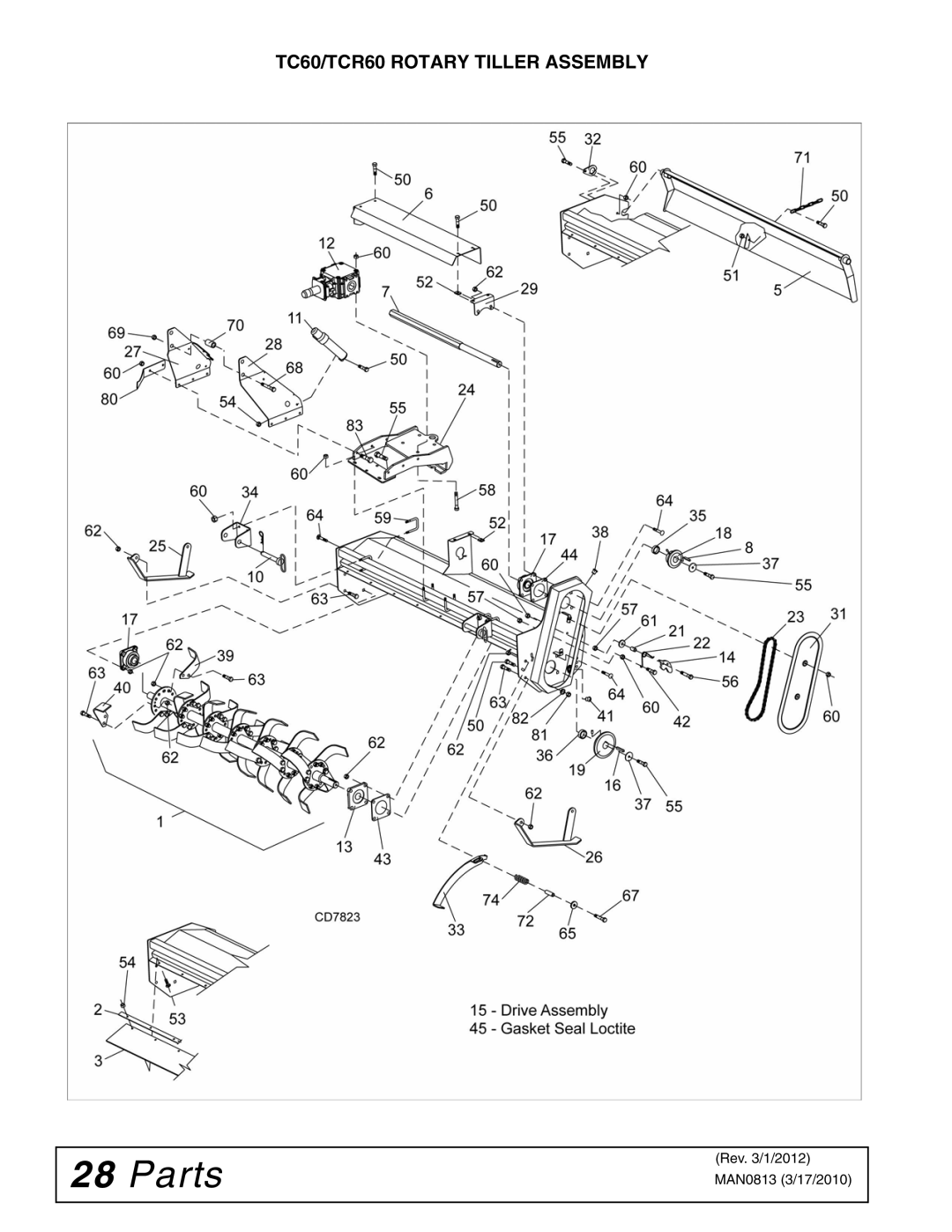 Woods Equipment TCR68, TCR74, TC74, TC68 manual TC60/TCR60 Rotary Tiller Assembly 