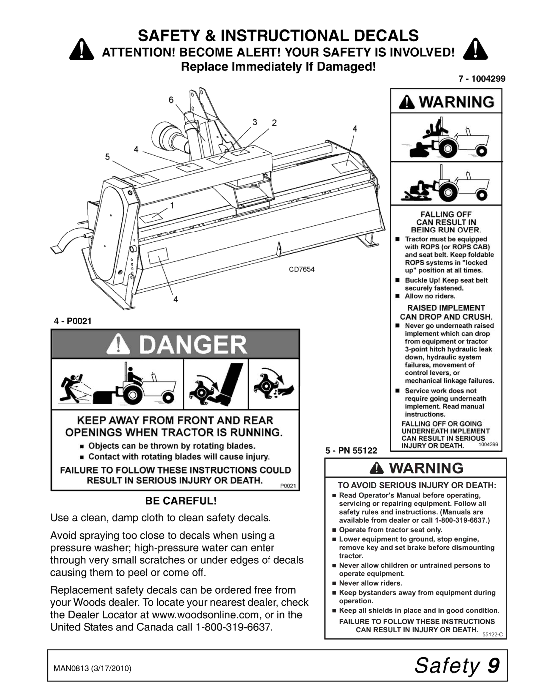 Woods Equipment TC74, TCR60, TCR68, TCR74, TC60, TC68 manual Be Careful, To Avoid Serious Injury or Death 