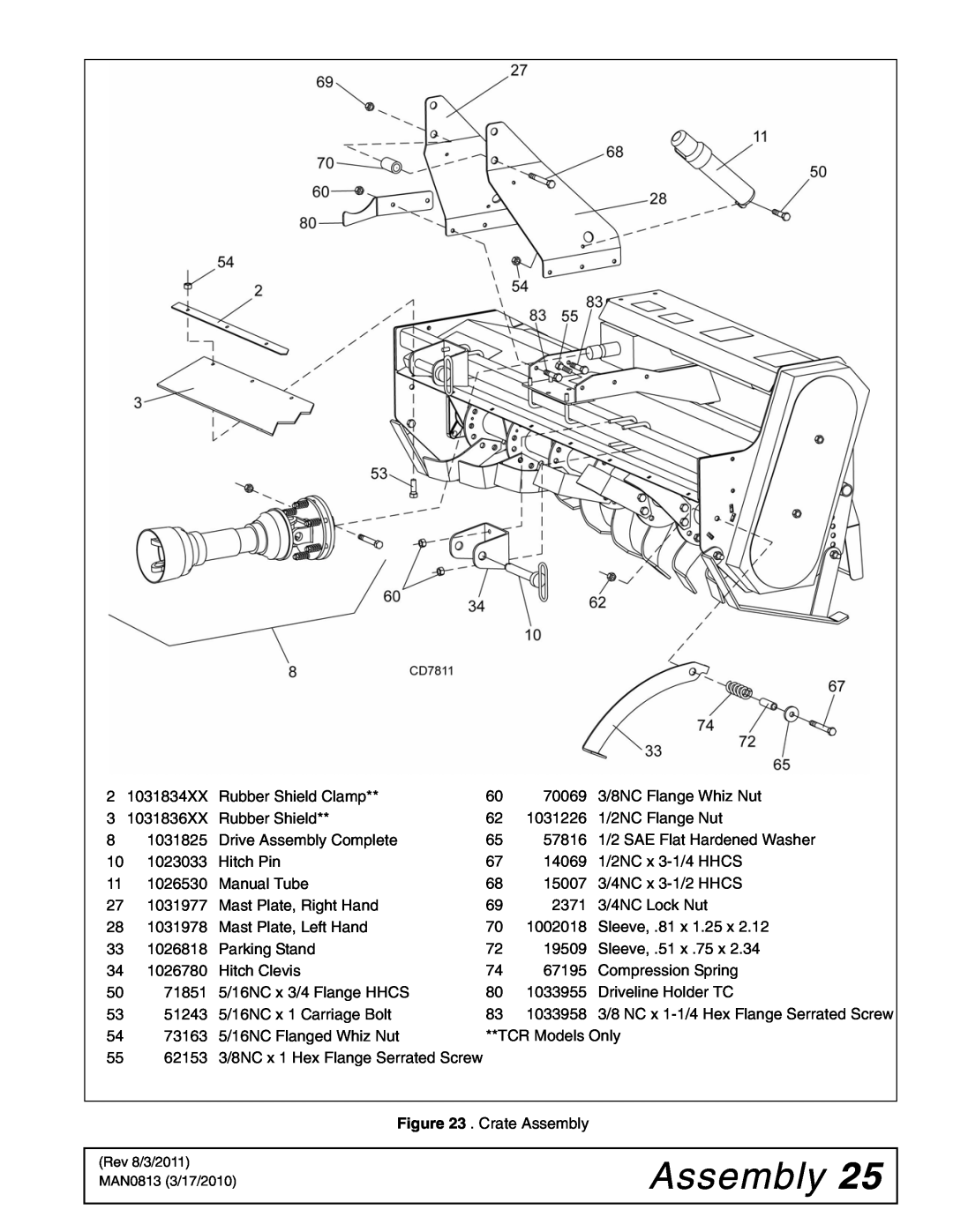 Woods Equipment TCR68, TCR60, TCR74, TC74, TC60, TC68 manual Assembly 