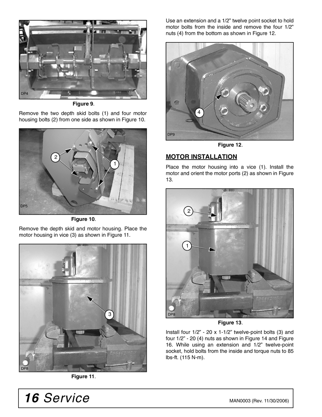 Woods Equipment TL73, TL52, TL84 manual Motor Installation 