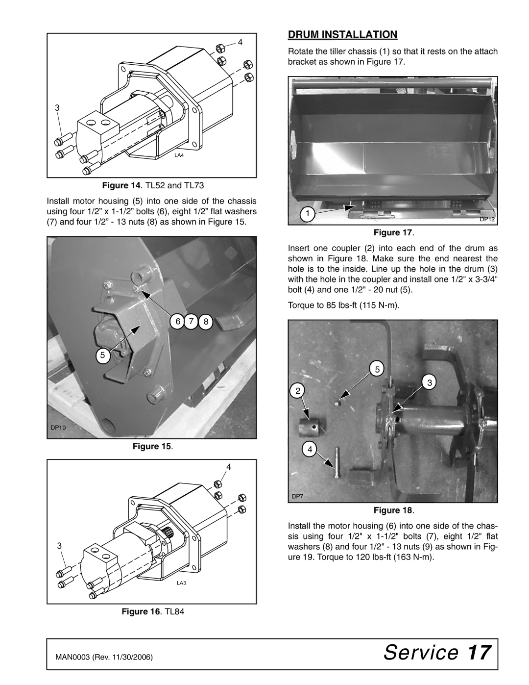 Woods Equipment TL84, TL52, TL73 manual Drum Installation 