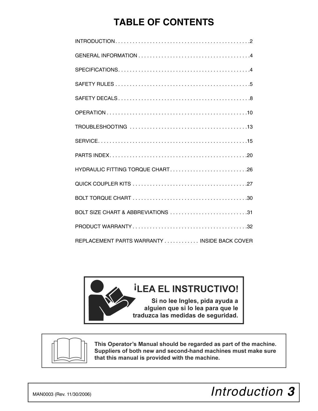 Woods Equipment TL52, TL73, TL84 manual Table of Contents 