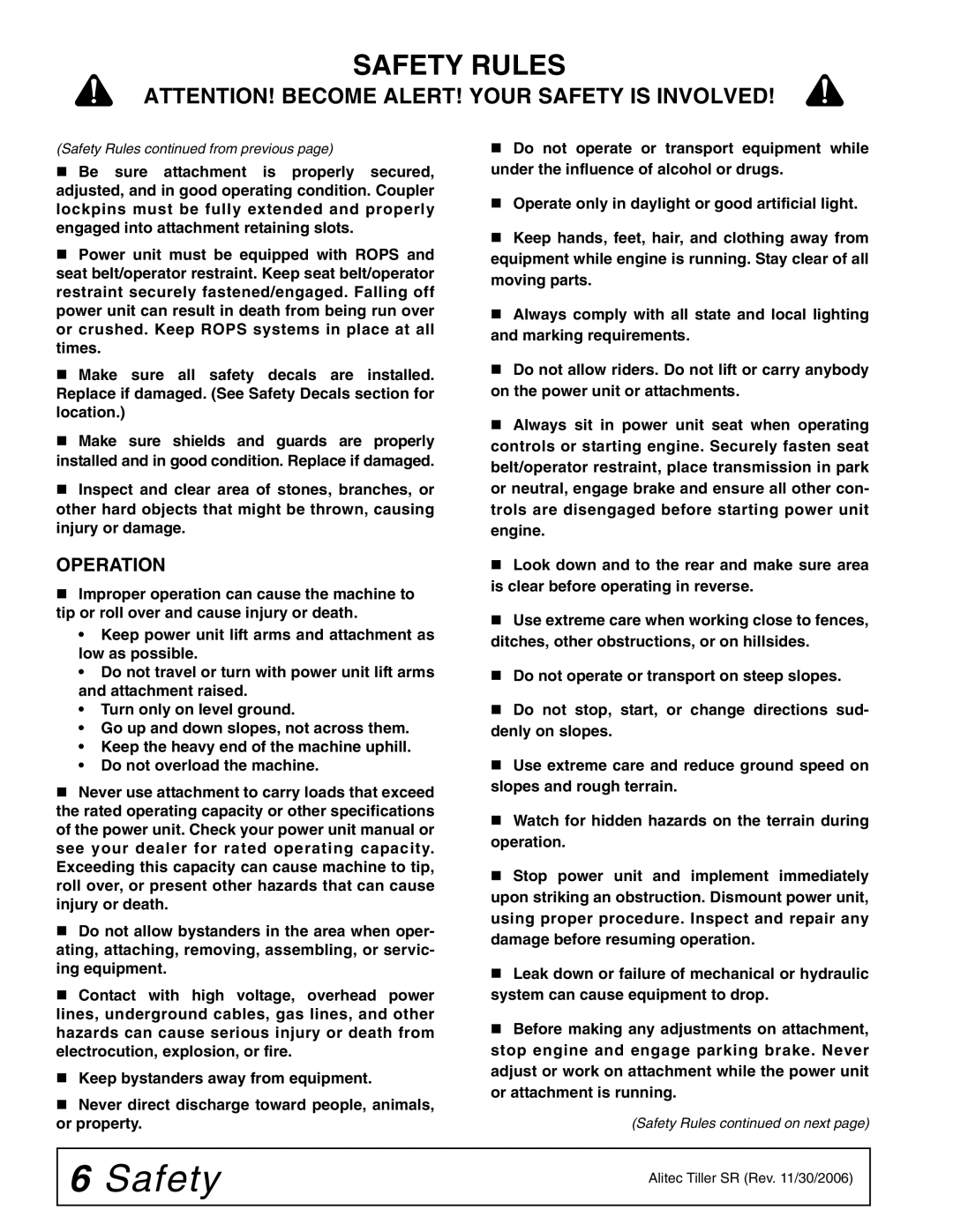 Woods Equipment TL52, TL73, TL84 manual Operation 