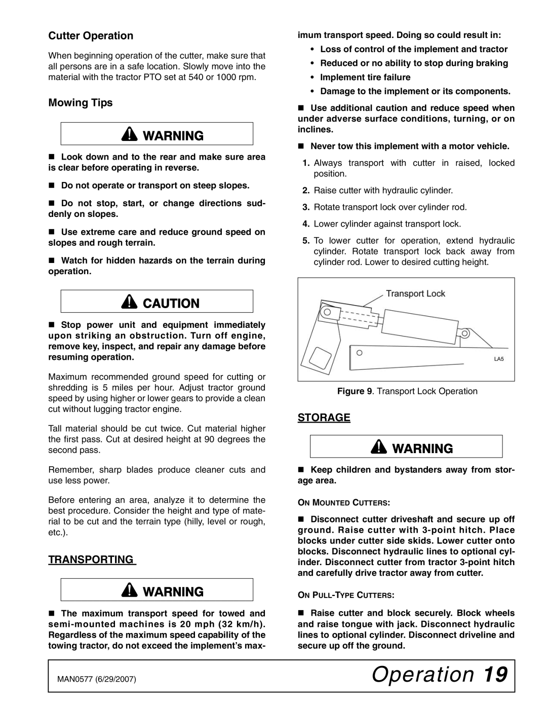 Woods Equipment TS1680Q manual Cutter Operation, Mowing Tips, Transporting 