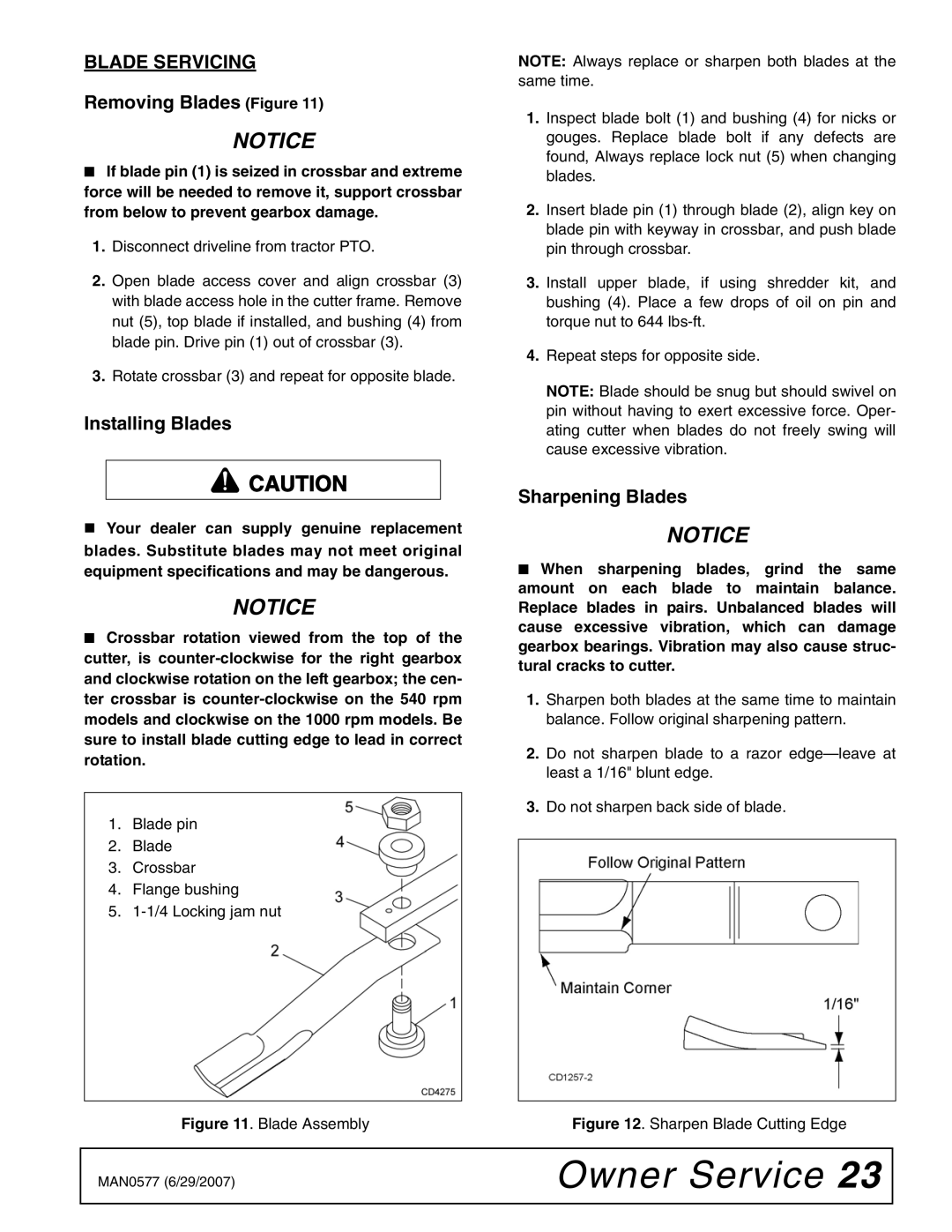 Woods Equipment TS1680Q manual Blade Servicing, Removing Blades Figure, Installing Blades, Sharpening Blades 