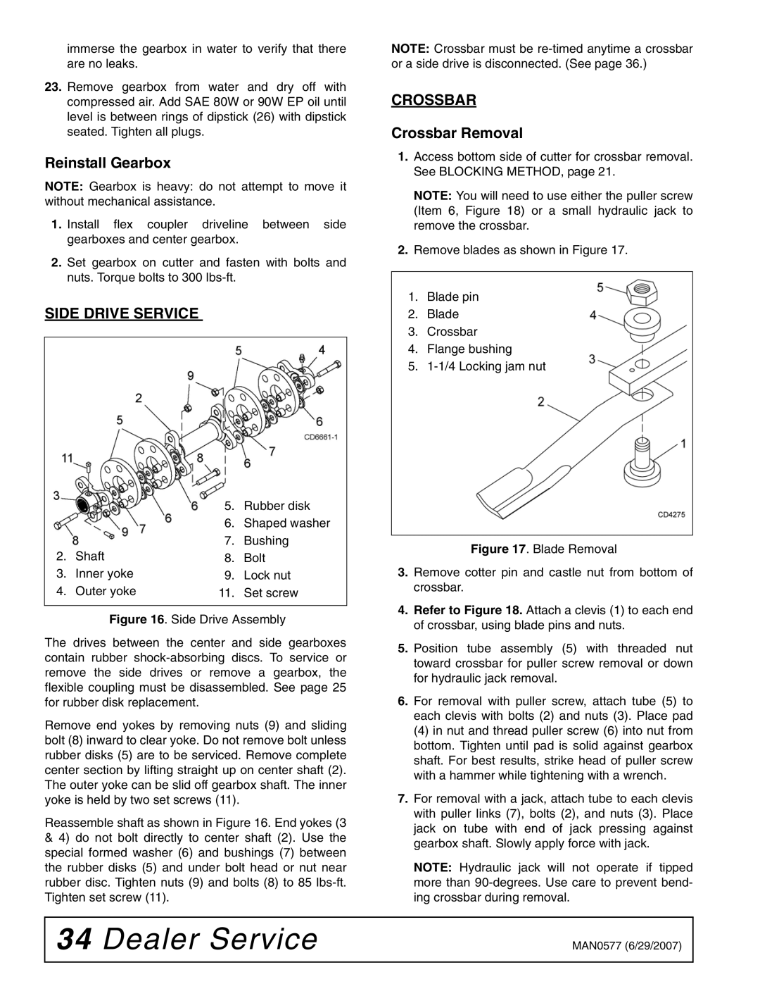 Woods Equipment TS1680Q manual Side Drive Service, Crossbar Removal 