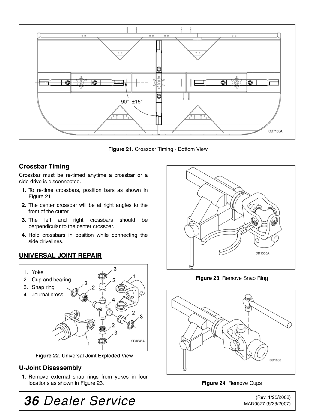 Woods Equipment TS1680Q manual Crossbar Timing, Universal Joint Repair, Joint Disassembly 