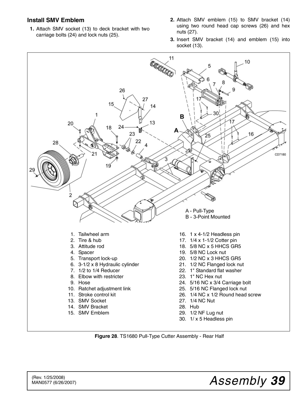 Woods Equipment TS1680Q manual Install SMV Emblem, TS1680 Pull-Type Cutter Assembly Rear Half 