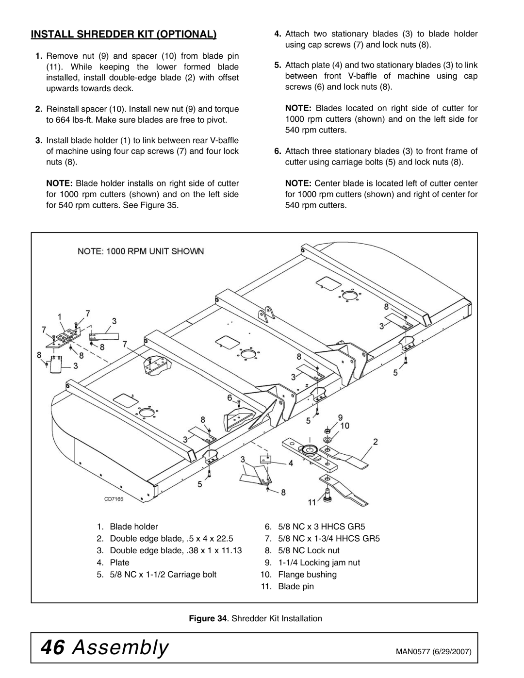 Woods Equipment TS1680Q manual Install Shredder KIT Optional, Shredder Kit Installation 