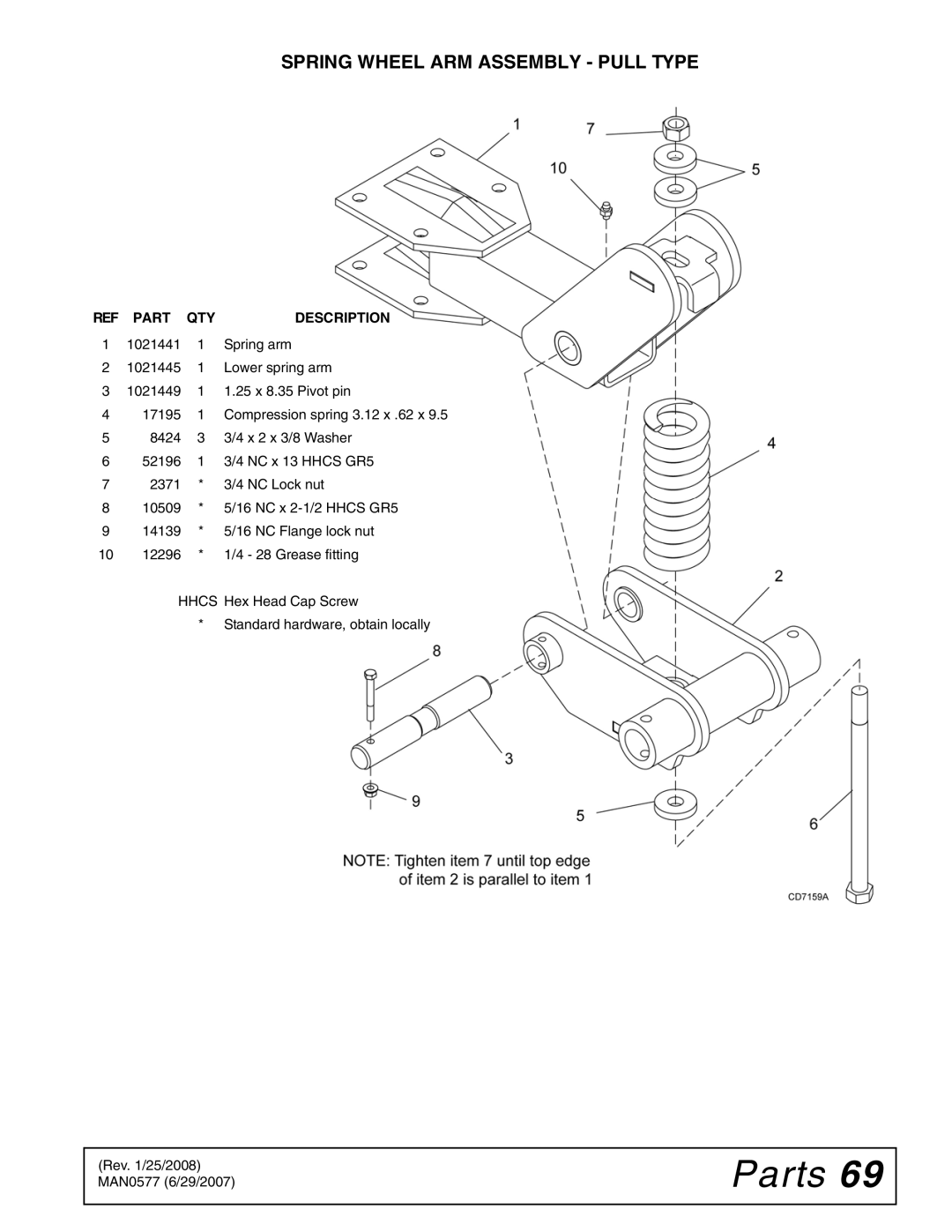 Woods Equipment TS1680Q manual Spring Wheel ARM Assembly Pull Type 