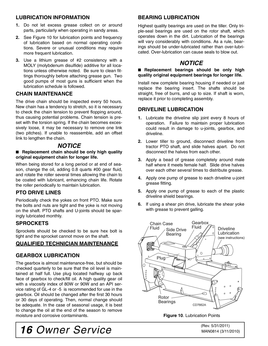 Woods Equipment TS52, TS44 Lubrication Information, Chain Maintenance, PTO Drive Lines, Sprockets, Bearing Lubrication 