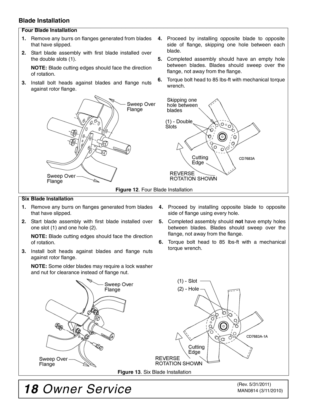 Woods Equipment TS52, TS44 manual Four Blade Installation 