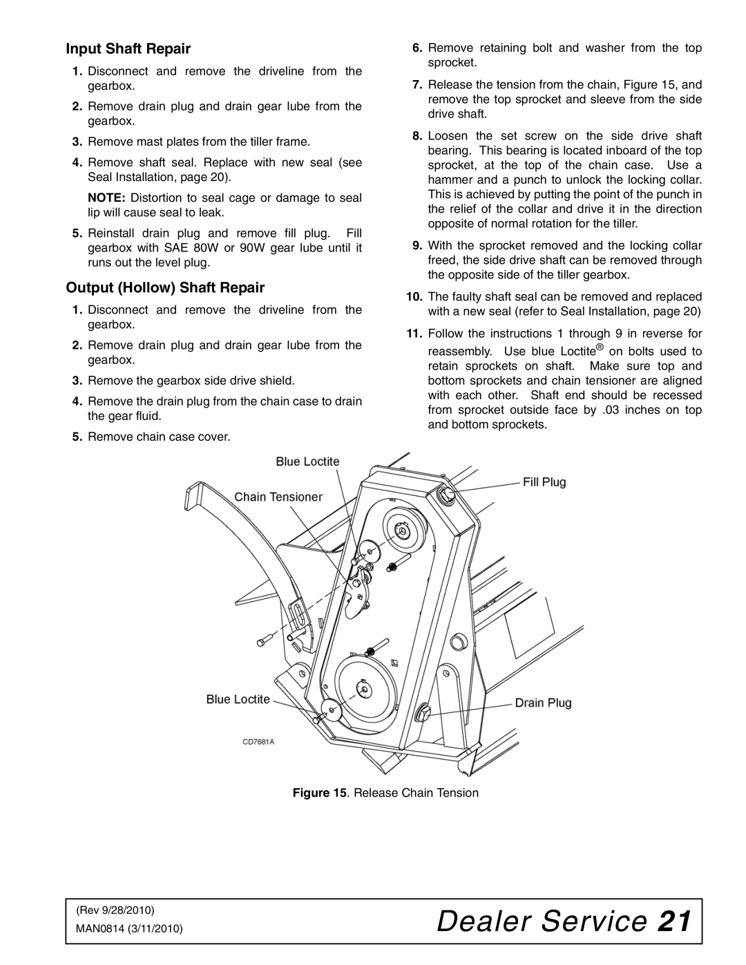 Woods Equipment TS44, TS52 manual Input Shaft Repair, Output Hollow Shaft Repair 