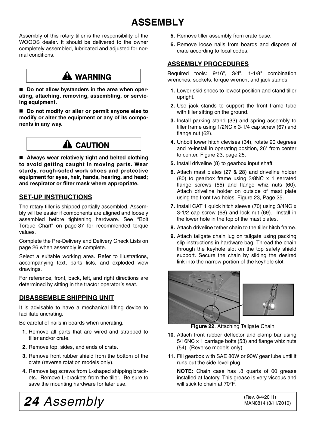 Woods Equipment TS52, TS44 manual SET-UP Instructions, Disassemble Shipping Unit, Assembly Procedures 