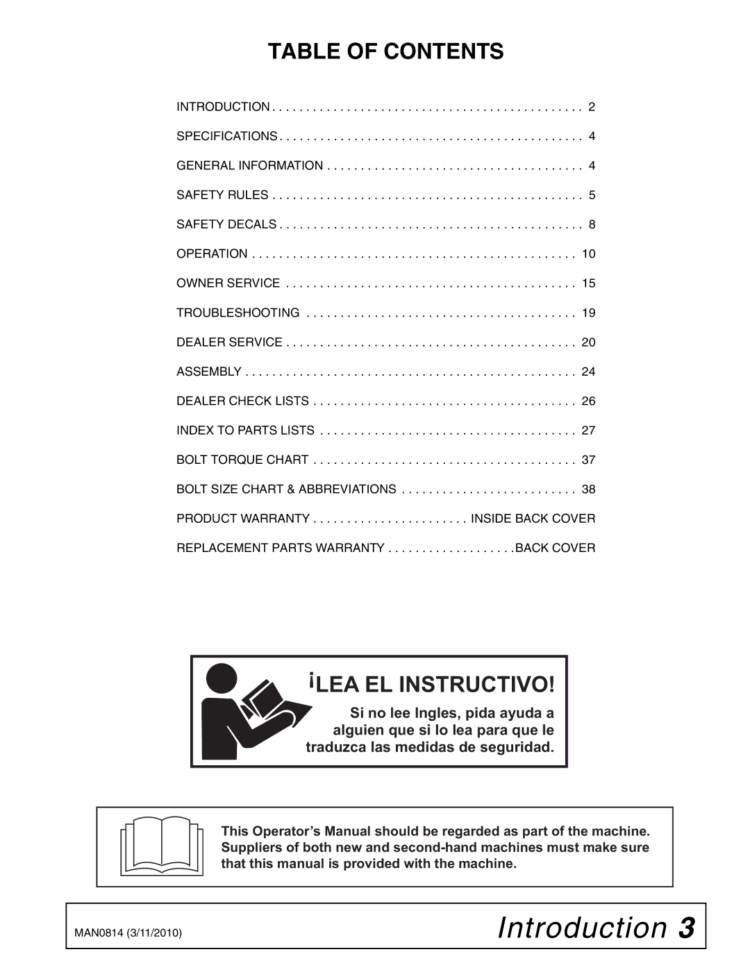 Woods Equipment TS44, TS52 manual Table of Contents, LEA EL Instructivo 