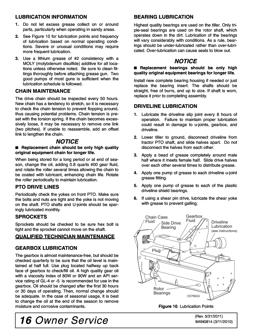 Woods Equipment TS52, TS44 manual Owner Service, Lubrication Information, Chain Maintenance, Pto Drive Lines, Sprockets 