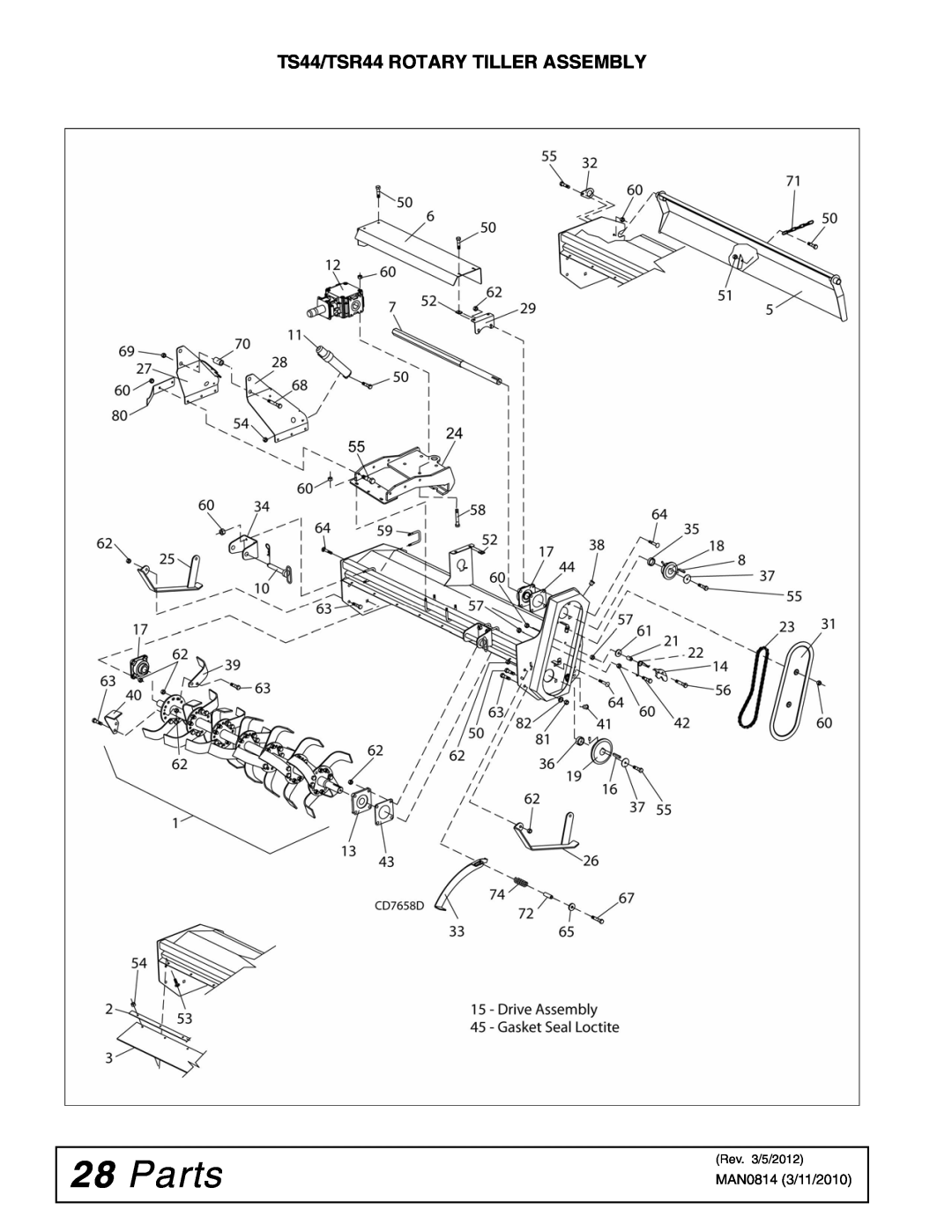 Woods Equipment TS52 manual Parts, TS44/TSR44 ROTARY TILLER ASSEMBLY 