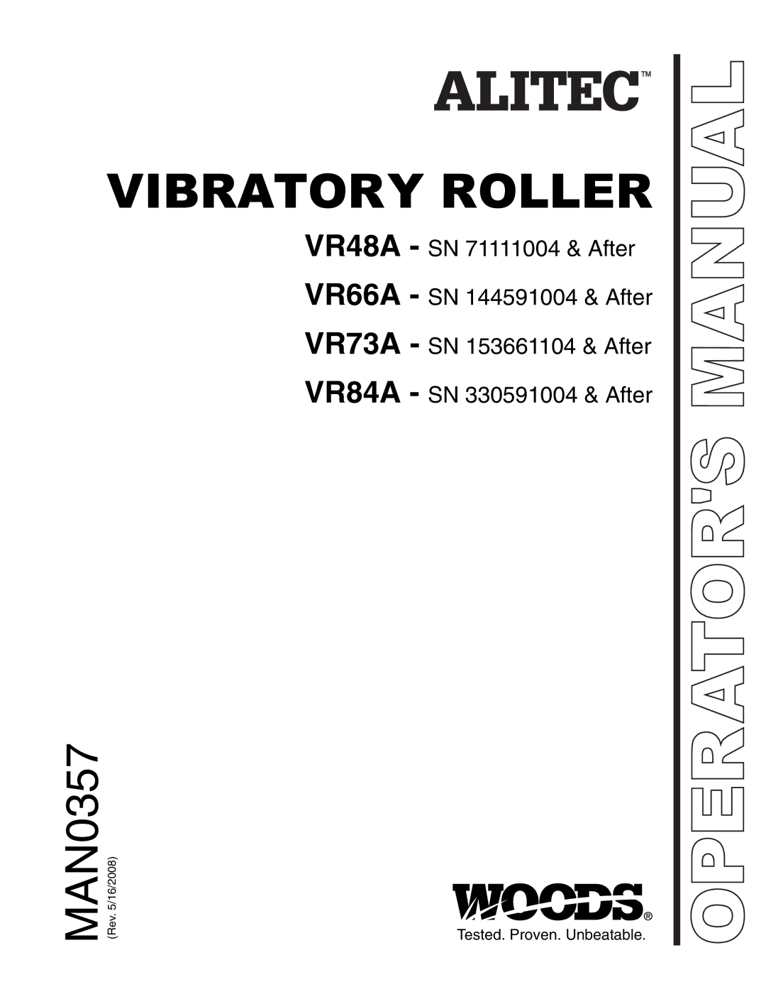 Woods Equipment VR48A, VR66A, VR73A, VR84A manual Vibratory Roller 