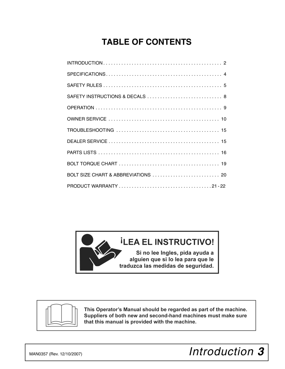 Woods Equipment VR84A, VR66A, VR48A, VR73A manual Table of Contents 