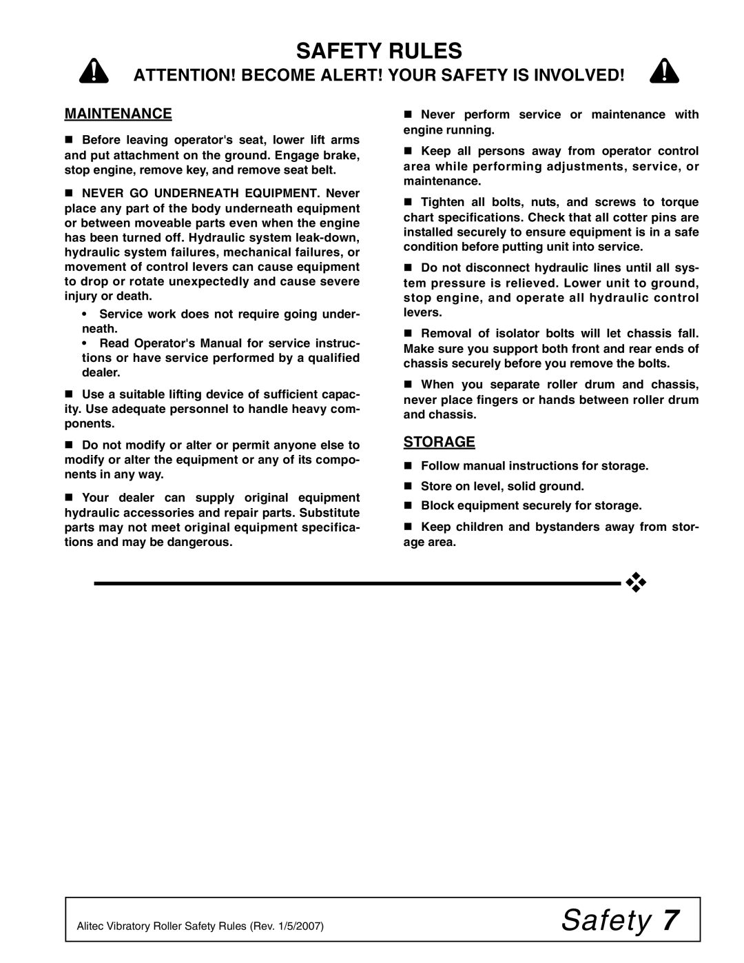 Woods Equipment VR84A, VR66A, VR48A, VR73A manual Maintenance, Storage 