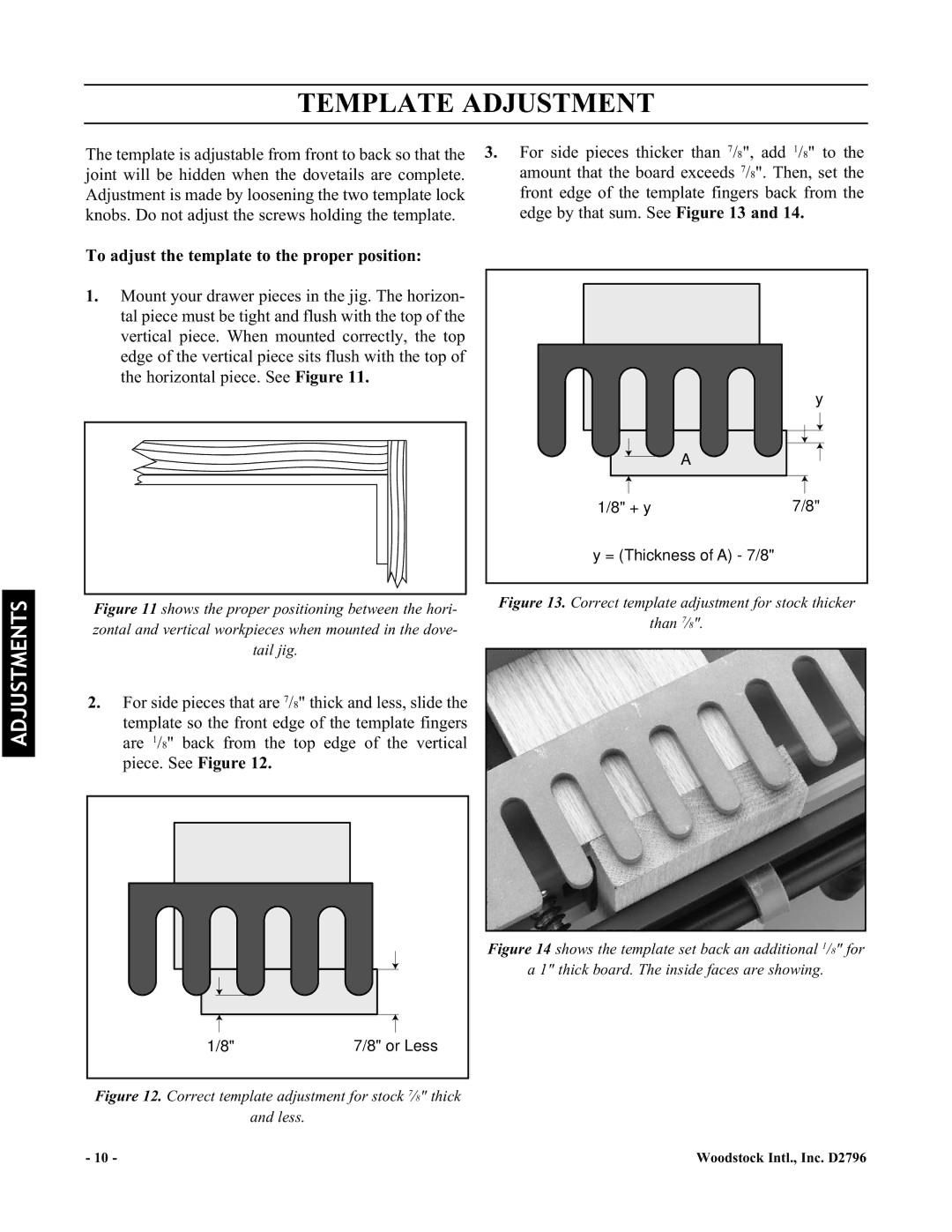 Woodstock D2796 manual Template Adjustment, To adjust the template to the proper position 