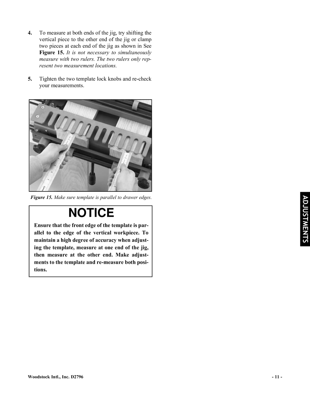 Woodstock D2796 manual Make sure template is parallel to drawer edges 