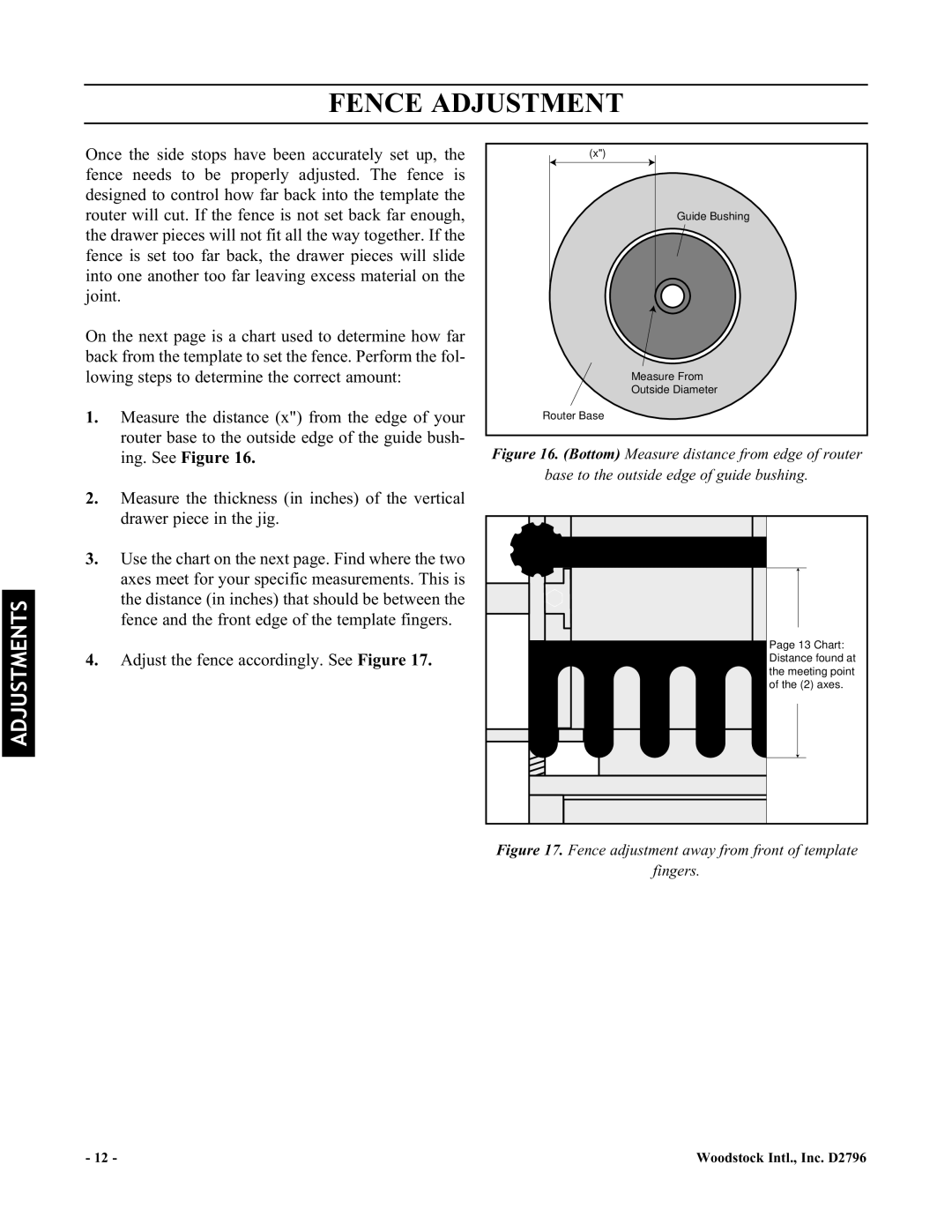 Woodstock D2796 manual Fence Adjustment, Adjust the fence accordingly. See Figure 