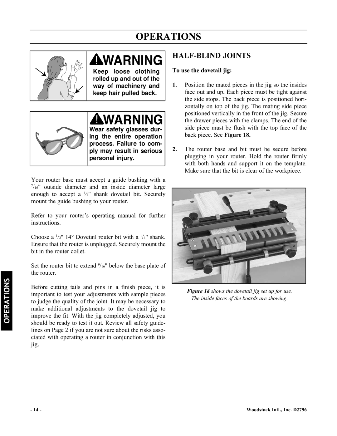 Woodstock D2796 manual Operations, HALF-BLIND Joints, To use the dovetail jig 