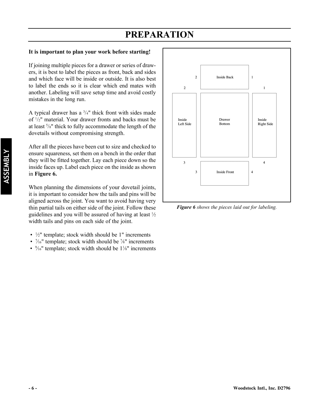 Woodstock D2796 manual Preparation, It is important to plan your work before starting 