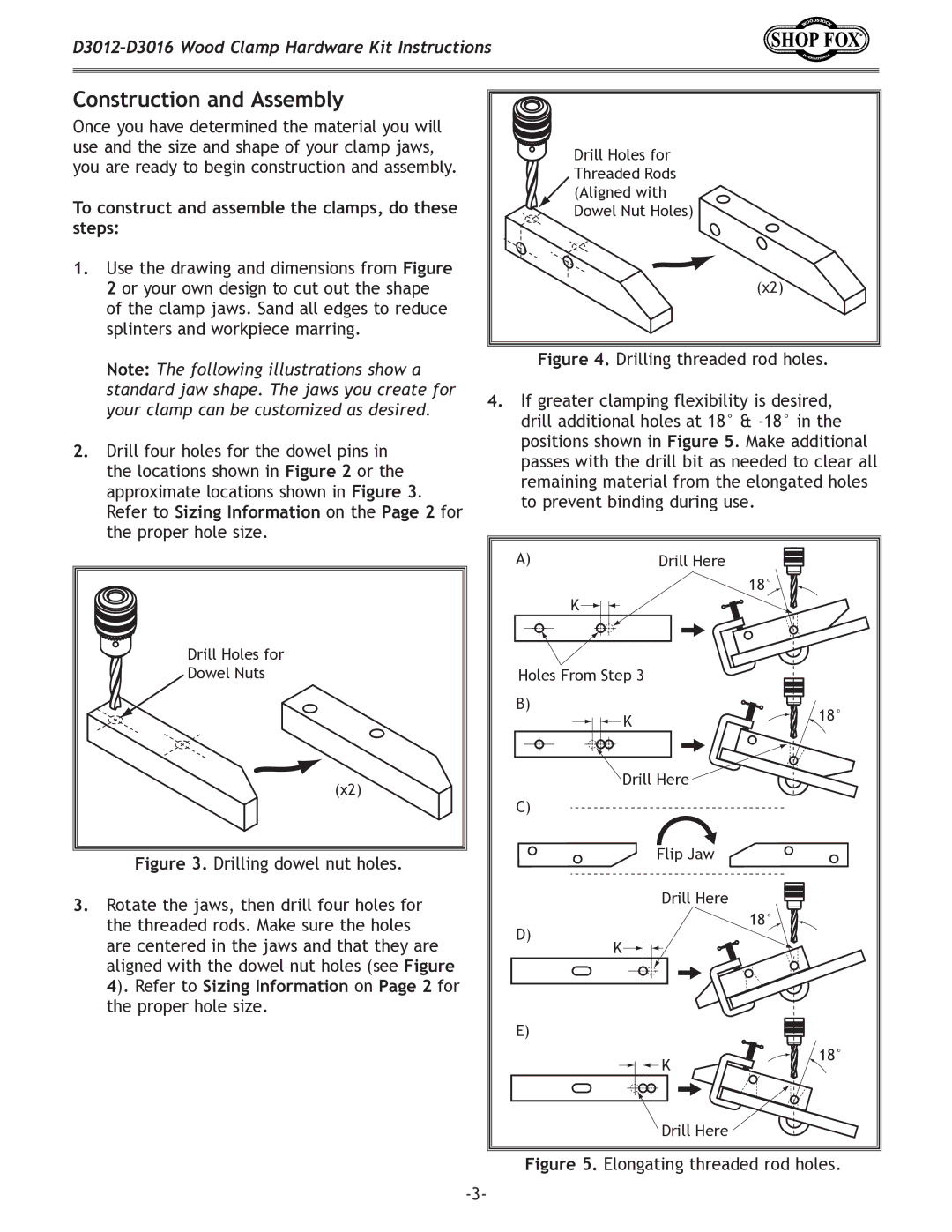 Woodstock d3012-3016 instruction sheet Construction and Assembly, To construct and assemble the clamps, do these steps 