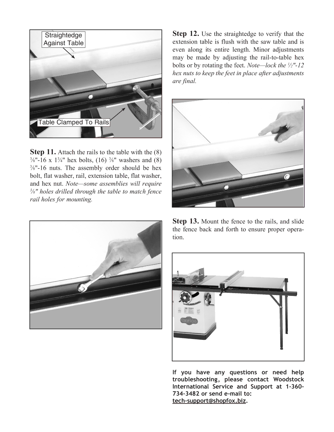 Woodstock D3108 manual Straightedge Against Table Table Clamped To Rails 