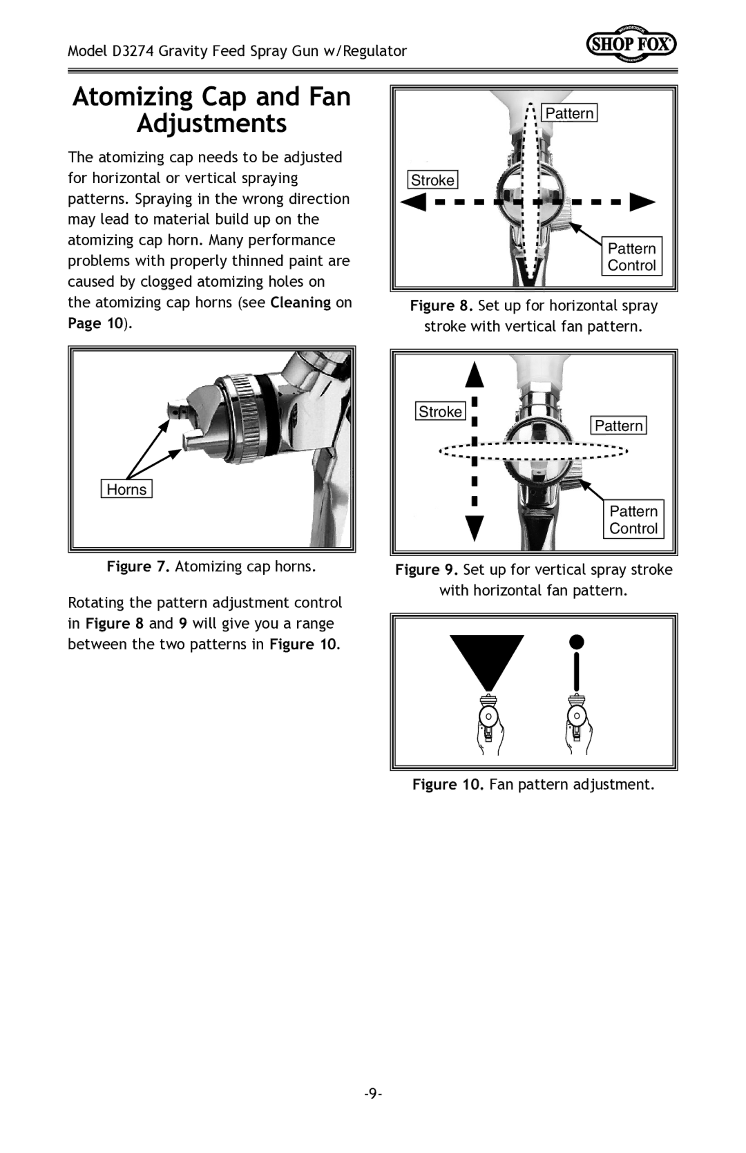 Woodstock D3274 owner manual Atomizing Cap and Fan Adjustments, Horns 