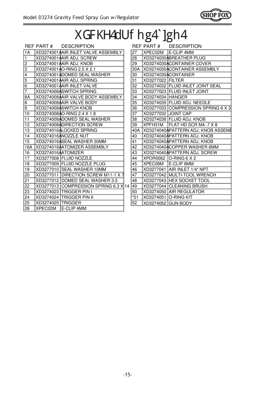 Woodstock owner manual D3274 Parts List, Description 